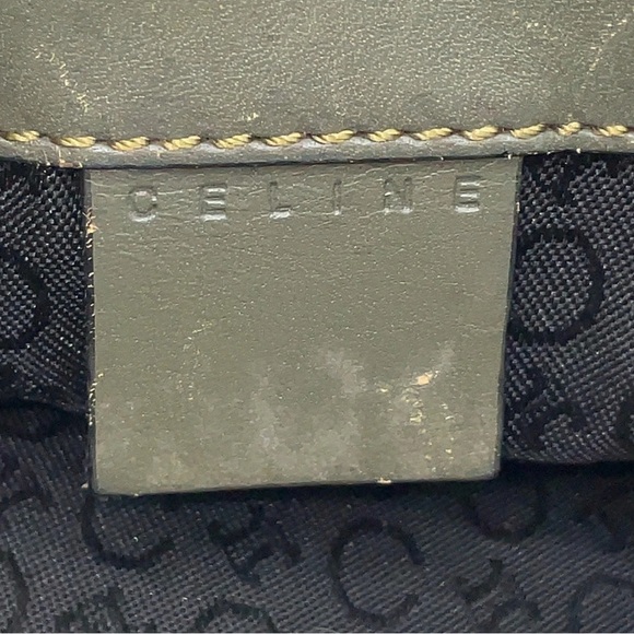 Auth Celine C Macadam Pattern Canvas x Leather Khaki Hand Bag handles have wear - Picture 11 of 16